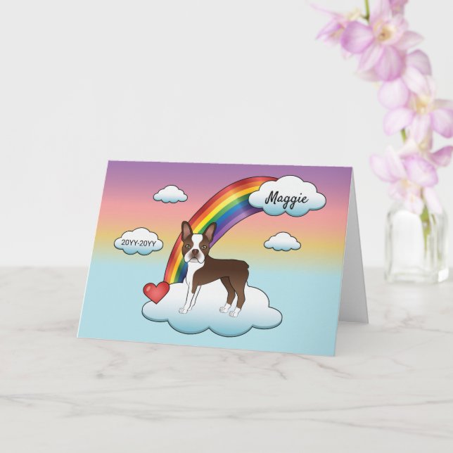 Tarjeta Boston Terrier Marrón Chocolate Memorial Arcoíris (Orquídea)