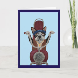 Tarjeta Boston Terrier motociclista en motocicleta