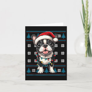 Tarjeta Boston Terrier Santa luces de árbol de Navidad Bos