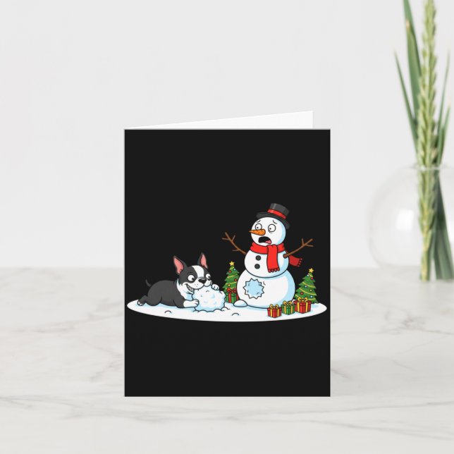 Tarjeta Boston Terrier Snowman Christmas Tree Xmas Womens  (Anverso)