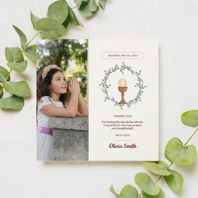 Tarjeta Botánica de Agradecimiento de Primera Comu (Spiritual and personal – ideal for First Communion favors)