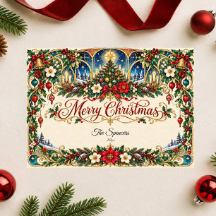 Tarjeta botánica de Navidad Art Nouveau
