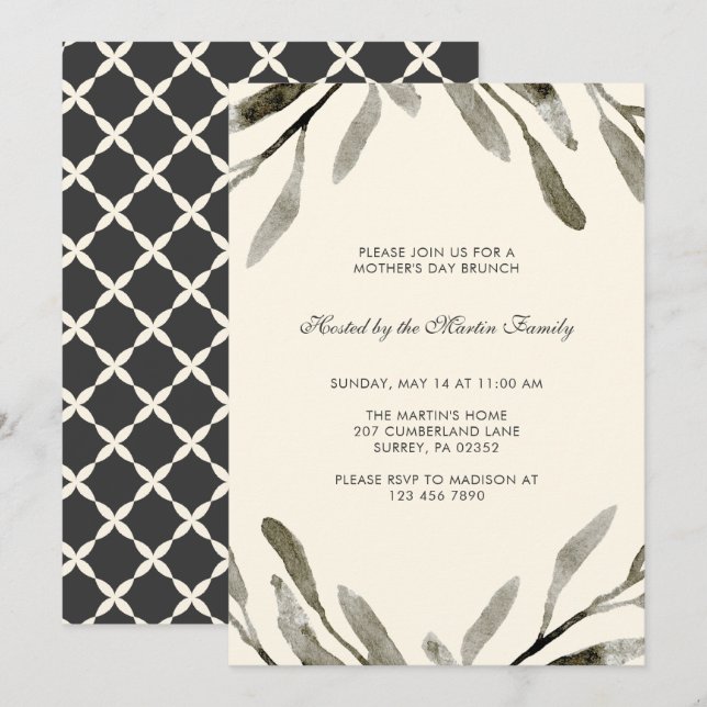 Tarjeta botánica del brunch del día de madre (Anverso / Reverso)