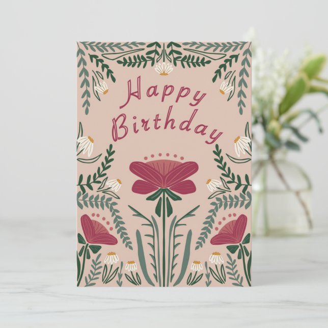Tarjeta Botánica Feliz Cumpleaños (Anverso de pie)
