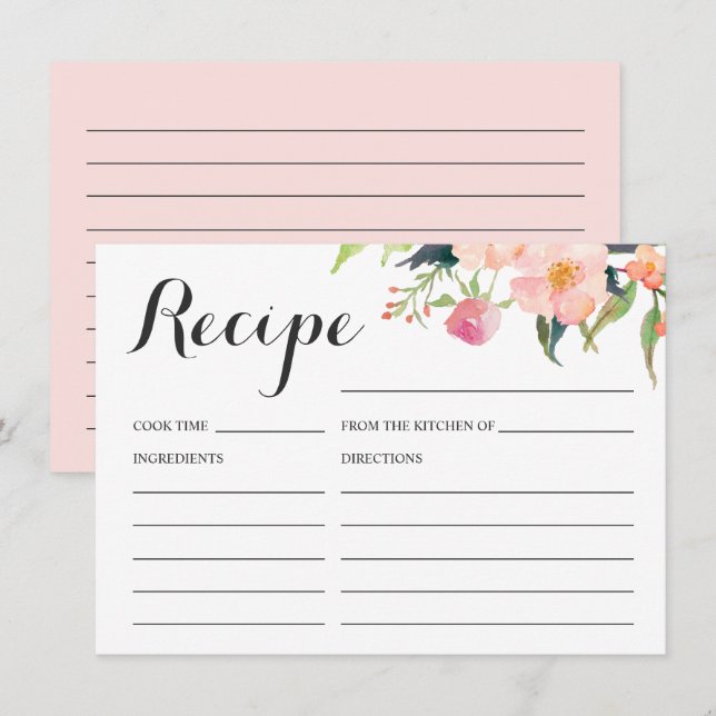 Tarjeta Botánica Floral Bridal Shower Recipe (Anverso / Reverso)