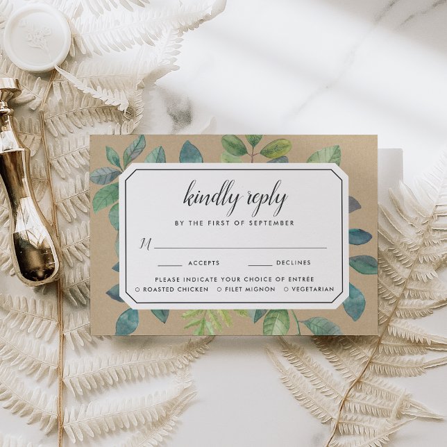 Tarjeta Botanica Kraft RSVP con elección de comida (Subido por el creador)