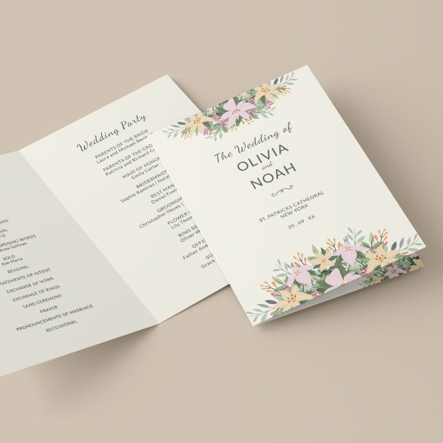 Tarjeta Botanical wedding program - boho folded card (Subido por el creador)