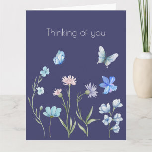 Tarjeta Botánico Azul Floral Pensando en Ti