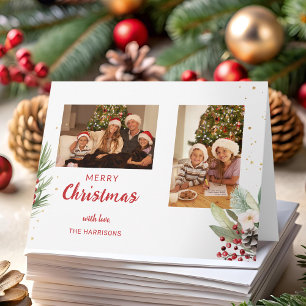 Tarjeta Botánico de Navidad en Acuarela Moderna con Dos Fo