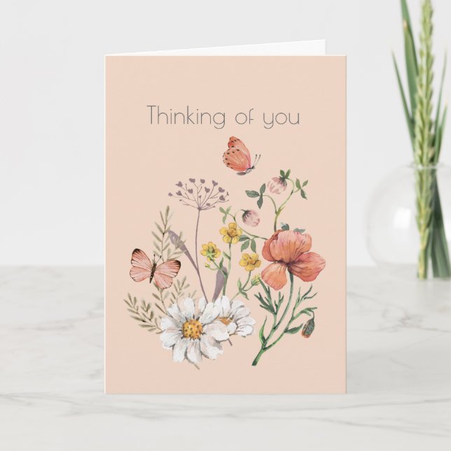 Tarjeta Botánico Flor Silvestre Boho Pensando en Ti (Anverso)