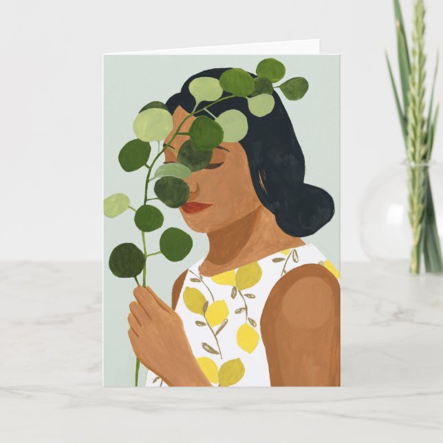 Tarjeta Botany Portrait - Woman with Greenery (Anverso)