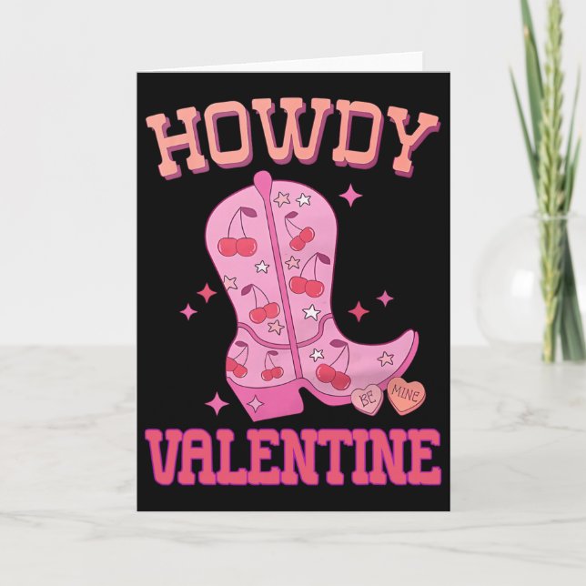 Tarjeta Botas de Disco de San Valentín Howdy Coquette Lazo (Anverso)
