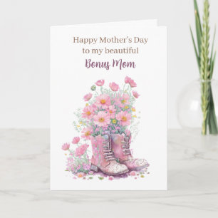 Tarjeta Botas de vaquero florales rosadas Día de la Madre 