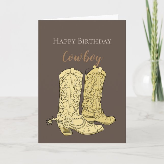 Tarjeta Botas de Vaquero Marrones Cumpleaños (Anverso)