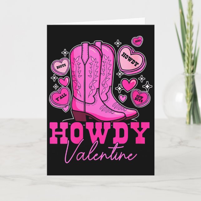 Tarjeta Botas de vaquero rosadas lindas para mujeres Howdy (Anverso)