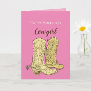 Tarjeta Botas de vaquero vaquera rosa Cumpleaños