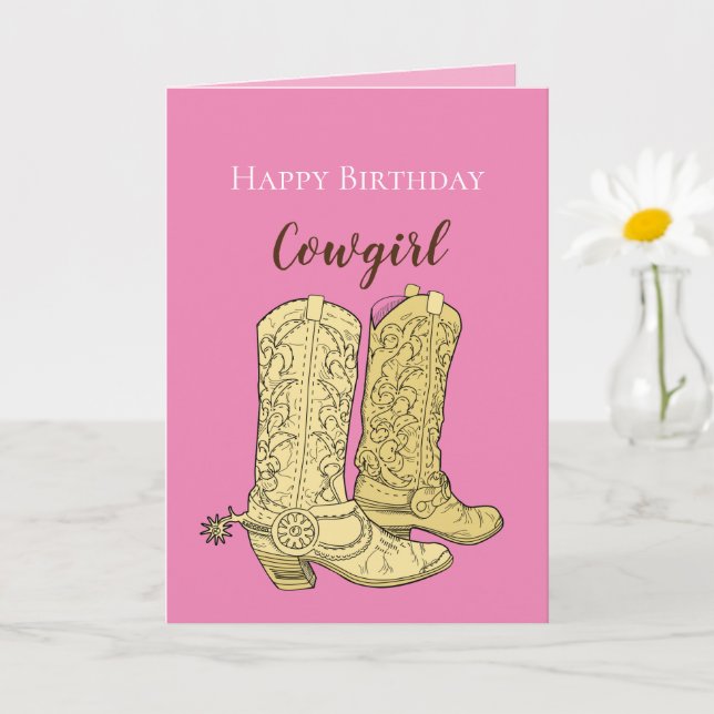 Tarjeta Botas de vaquero vaquera rosa Cumpleaños (Planta pequeña)