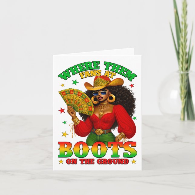 Tarjeta Botas en el suelo Juneteenth vaquera donde estan  (Anverso)