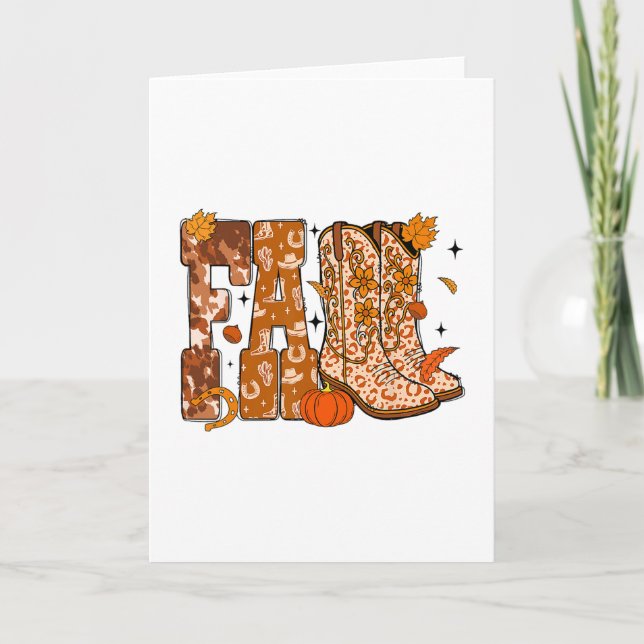 Tarjeta Botas occidentales de otoño vaquera Halloween Día  (Anverso)