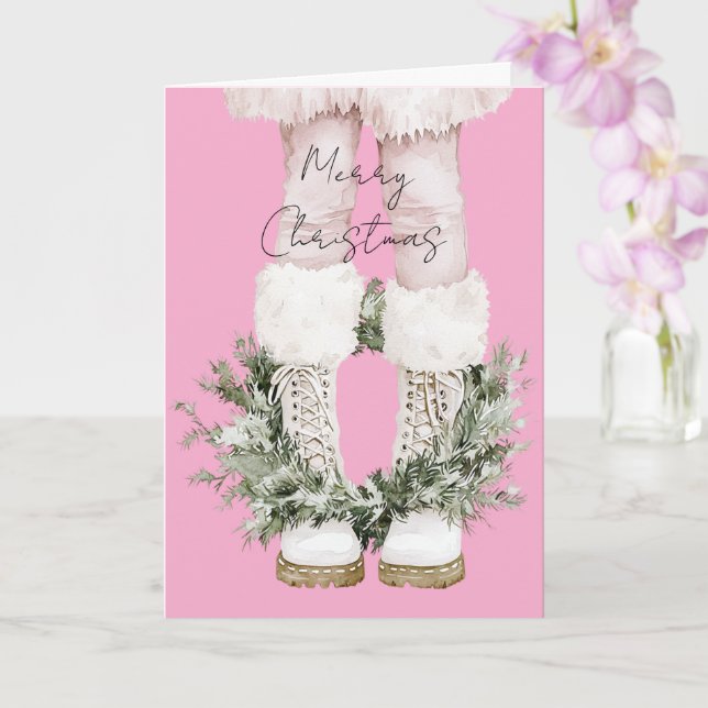 Tarjeta Botas Rosadas De Niña Piernas Navidad (Orquídea)