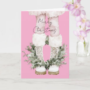Tarjeta Botas Rosadas Femeninas Piernas Navidad