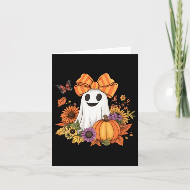 Tarjeta Bote floral retro fantasma calabaza barba hallowee (Anverso)