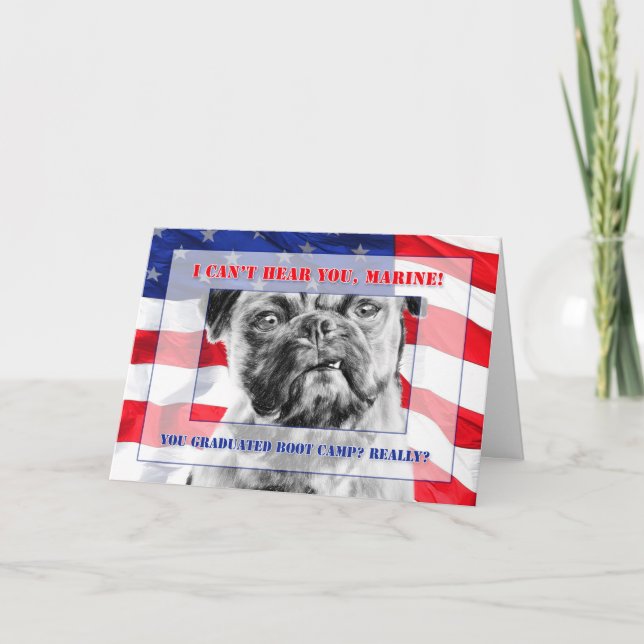 Tarjeta Bote Graduado Graduado Gracioso Perro Pug Grumpy (Anverso)