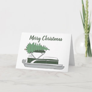 Tarjeta Bote pontón con árbol de Navidad en las mejores va