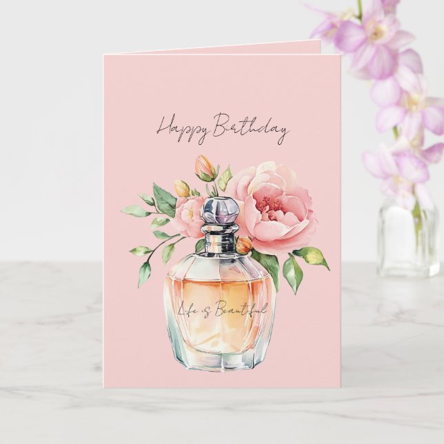 Tarjeta Botella de perfume Cumpleaños Rosas Melocotón Boni (Orquídea)