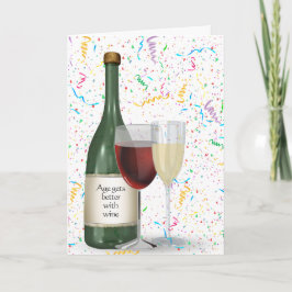 Tarjeta Botella de vino de Confetti fiesta por cumpleaños