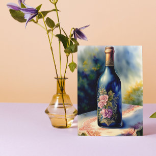 Tarjeta Botella de vino floral Vida fija Arte digital