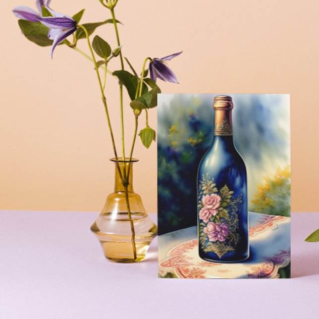 Tarjeta Botella de vino floral Vida fija Arte digital (Subido por el creador)