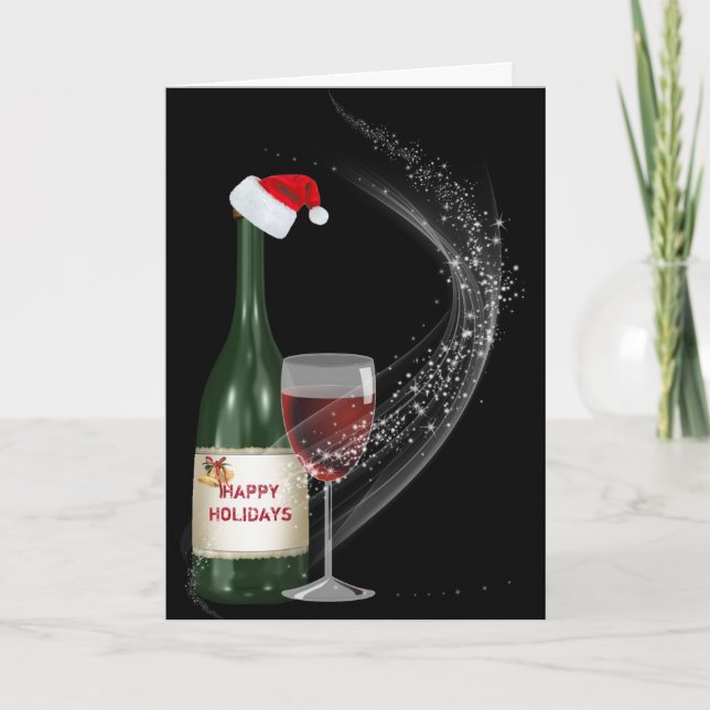 Tarjeta Botella de vino y vidrio de los navidades (Anverso)
