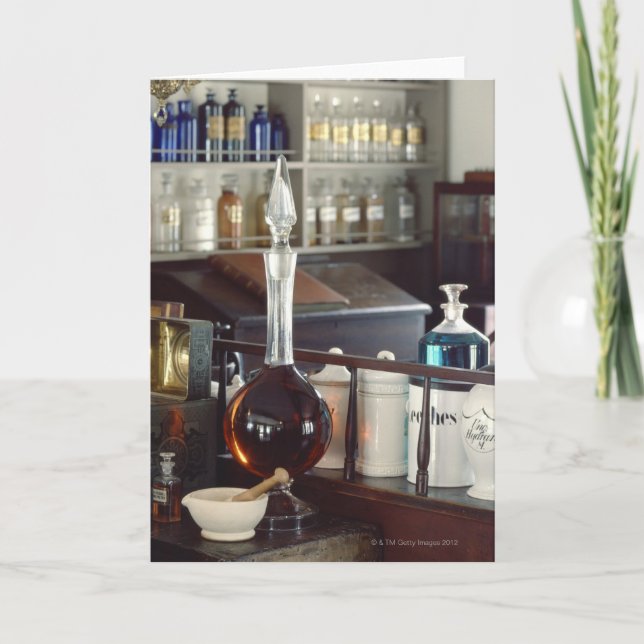 Tarjeta Botellas de farmacia antiguas (Anverso)