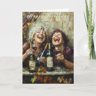 Tarjeta Botellas de vino de cumpleaños feliz mujeres diver