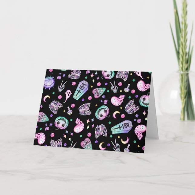 Tarjeta Botica gótica de pastel de Halloween y cementerio (Anverso)