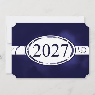 Tarjeta Botón Floral Azul y Blanco 2027