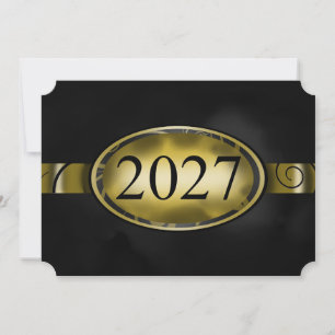 Tarjeta Botón Floral Negro y Dorado 2027