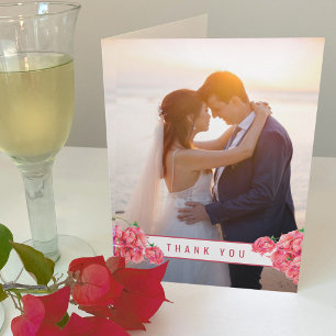 Tarjeta Bougainvillea color agua rojo boda gracias