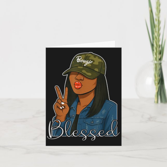 Tarjeta Bougie Blessed Camo Hat Christian Black Woman  (Anverso)