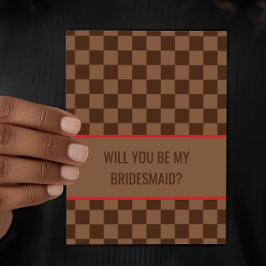 Tarjeta Bougie Brown Checkered Will you be my Bridesmaid