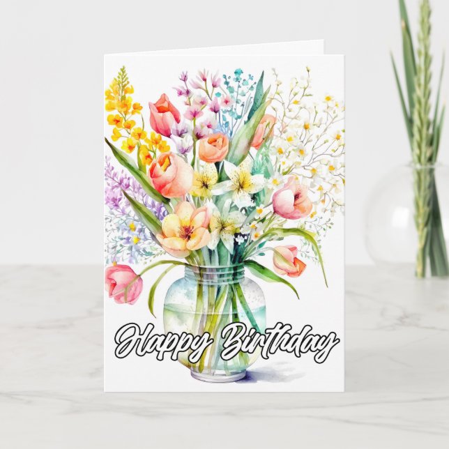 Tarjeta Bouquet acuarela De Flores (Anverso)