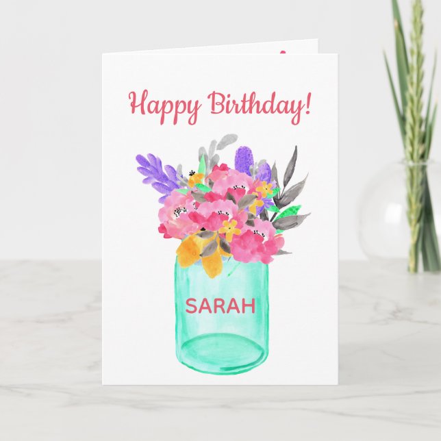 Tarjeta Bouquet acuarela en un Jar. (Anverso)