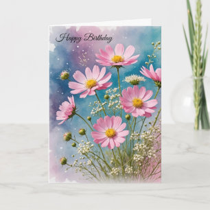 Tarjeta Bouquet Cosmos Rosa de Cumpleaños