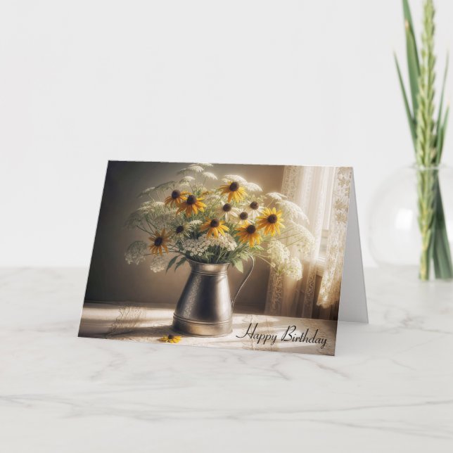 Tarjeta Bouquet De Flores De Cumpleaños De Otoño En Lace (Anverso)