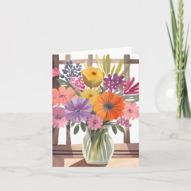 Tarjeta Bouquet de flores de primavera | Acuarela Floral P (Anverso)
