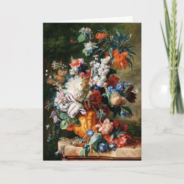 Tarjeta Bouquet de flores en una urna por Jan van Huysum (Anverso)