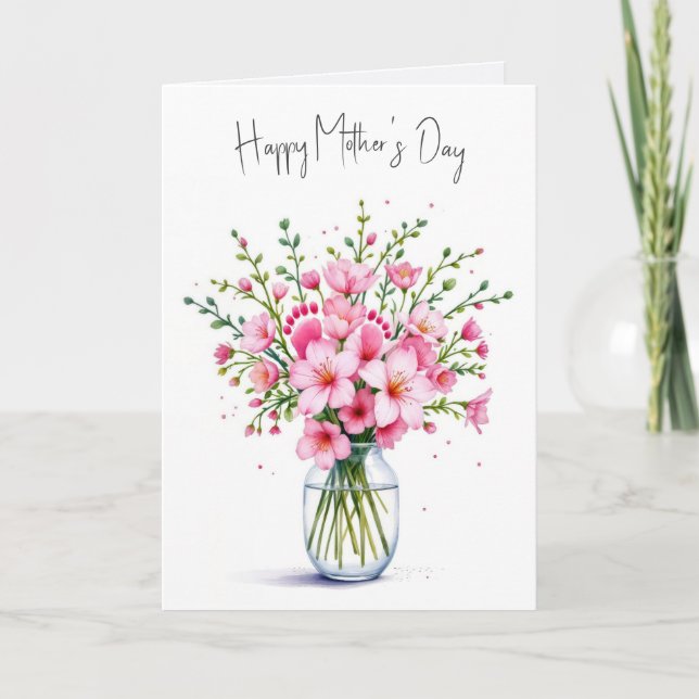 Tarjeta Bouquet de flores rosadas del Día de la Madre con  (Anverso)