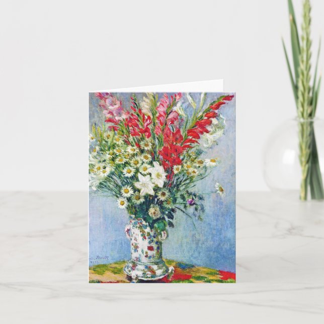 Tarjeta Bouquet de Gadiolas Lilies y Dasies Claude Monet (Anverso)