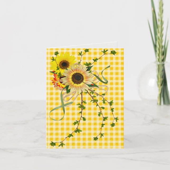 Tarjeta Bouquet de girasol con Ladybugs (Anverso)